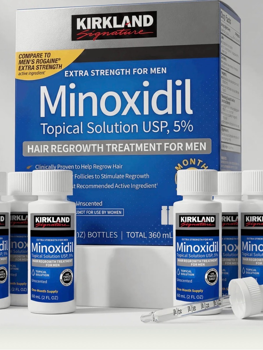 Kirkland Minoxidil Liquid Extra Strength Hair Regrowth Treatment, 5% Topical New